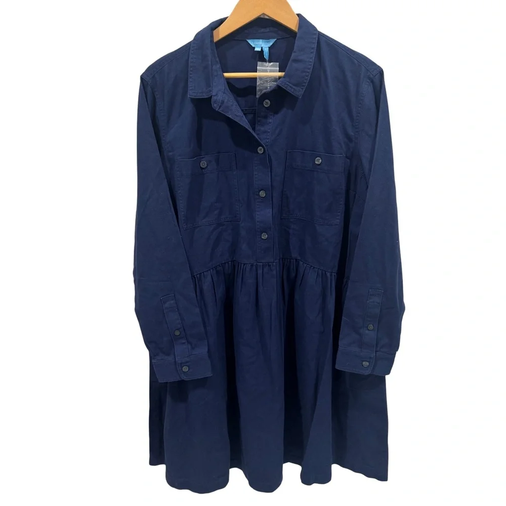 Draper James Utility Shirt Dress Washed Twill Nassau Navy XL NWT $150 Pockets - Picture 1 of 7